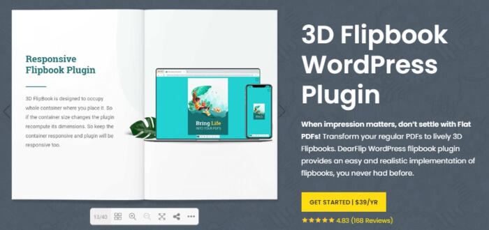 The plugin is called 3d flipbook, for sure, it can perform page flipping animation. 4 Best Flipbook Plugins For Wordpress Wpsum