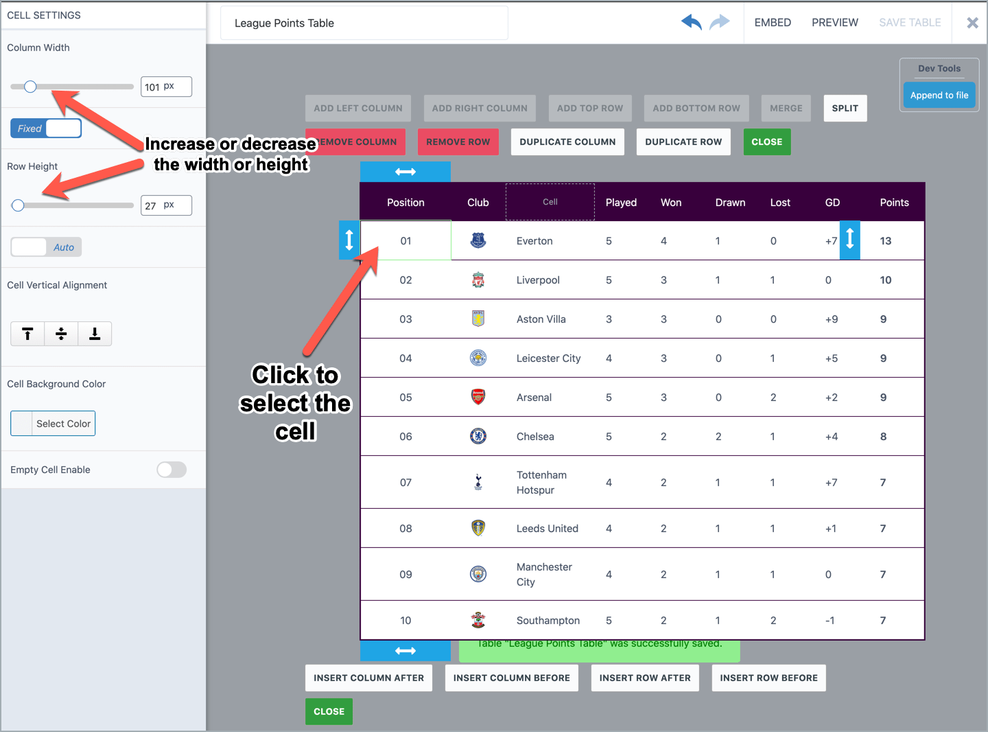 Name the table and type in number of rows and number of columns,. How To Change Row Height and Column Width In WP Table Builder - WP Table Builder