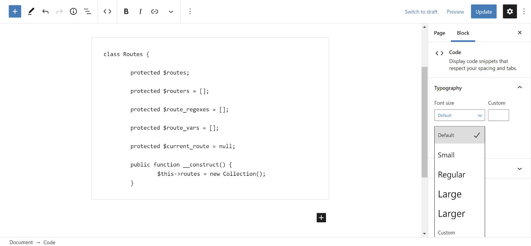 Next select the code language from the block settings. Gutenberg 9 5 Improves Site Editor And Adds New Options For Cover And Code Blocks Wp Tavern