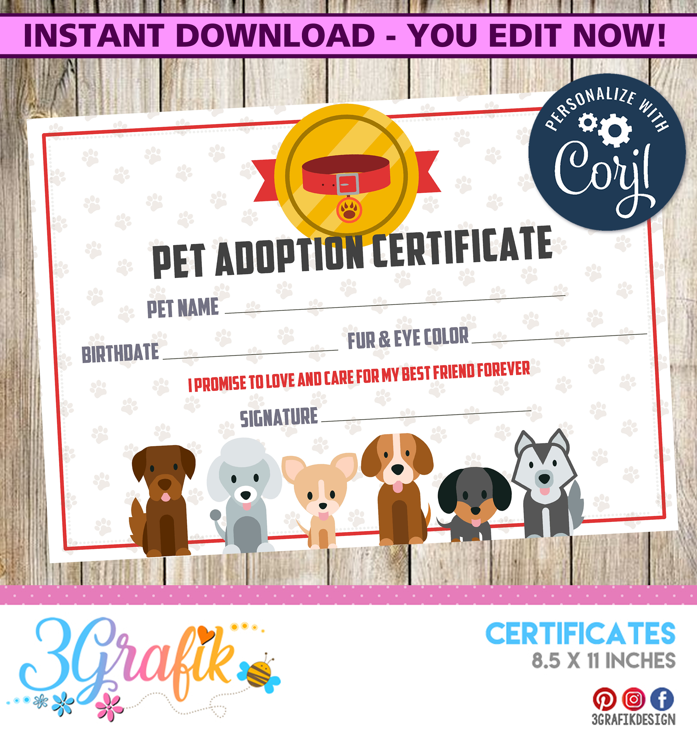 10.2 select a template online. Pet Adoption Certificate Printable 3grafik