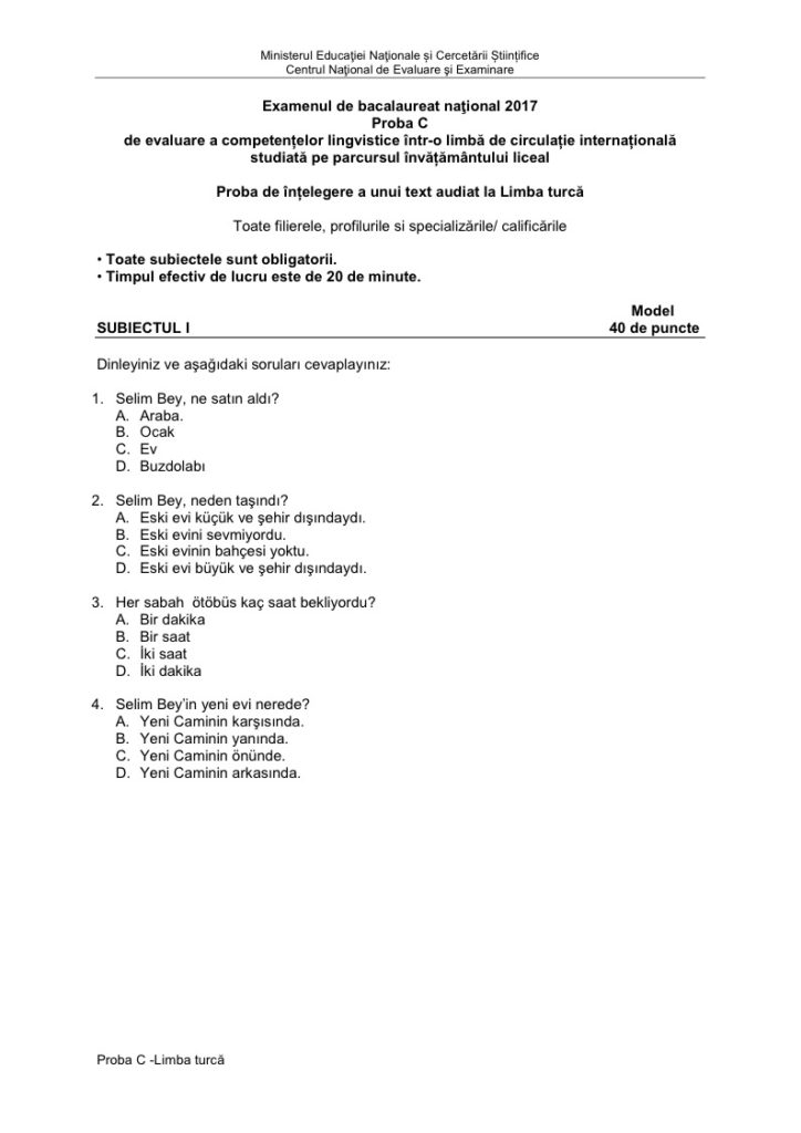 Calendar bacalaureat 2017 sesiunea de vară. Modele De Subiecte 2017