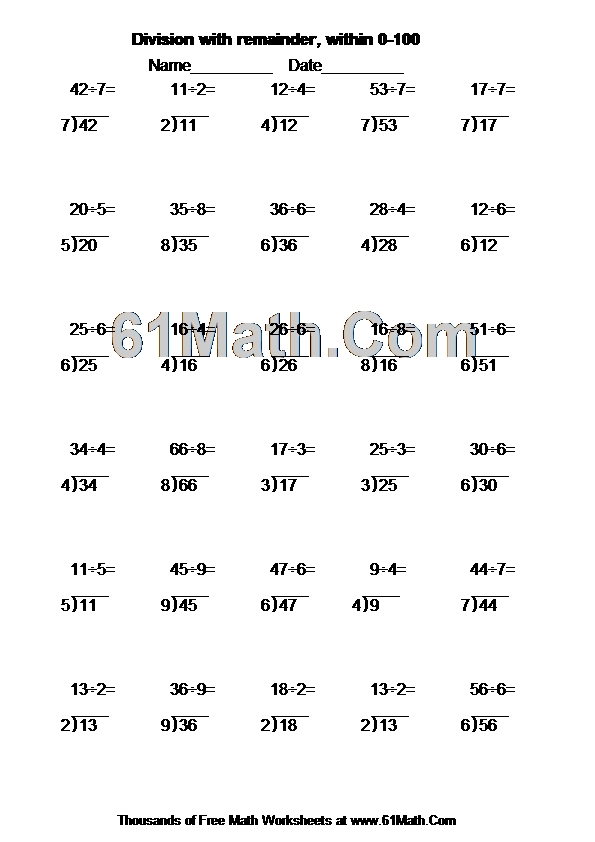 division with remainder within 0 100 create your own math worksheets