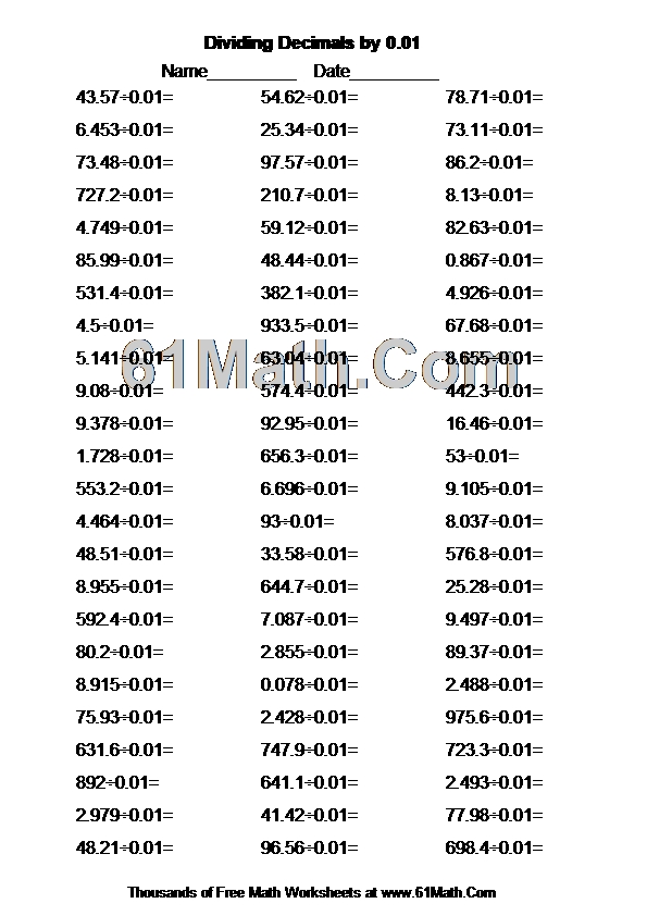 dividing decimals by 001 create your own math worksheets