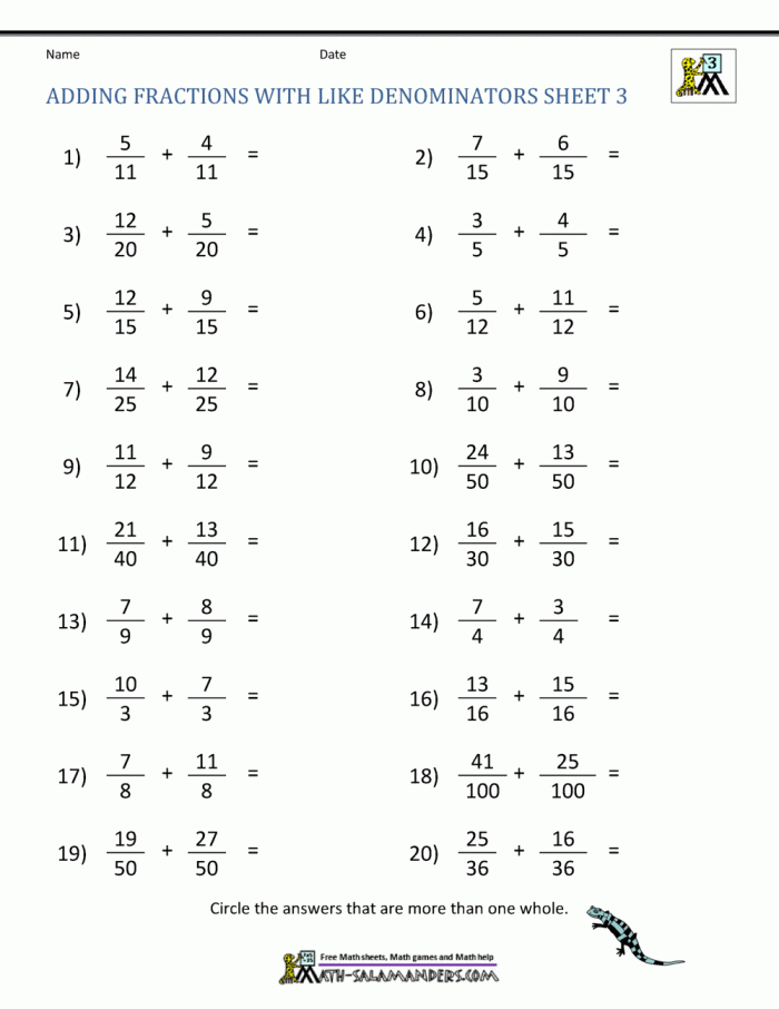 add the fractions worksheets 99worksheets