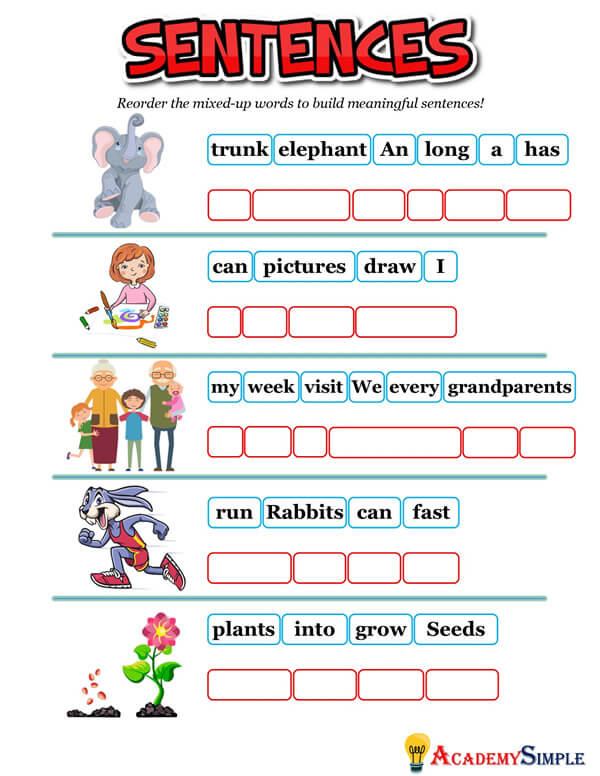 scrambled sentences worksheet 6 academy simple