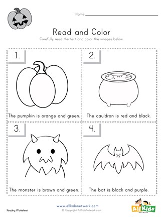 halloween read and color worksheet all kids network