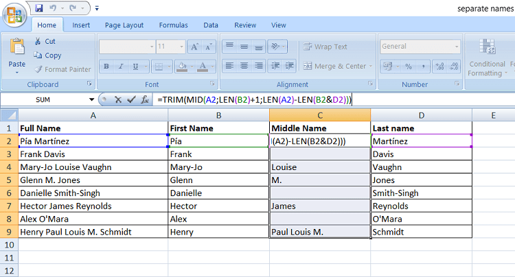 How To Separate First and Last Name in Excel