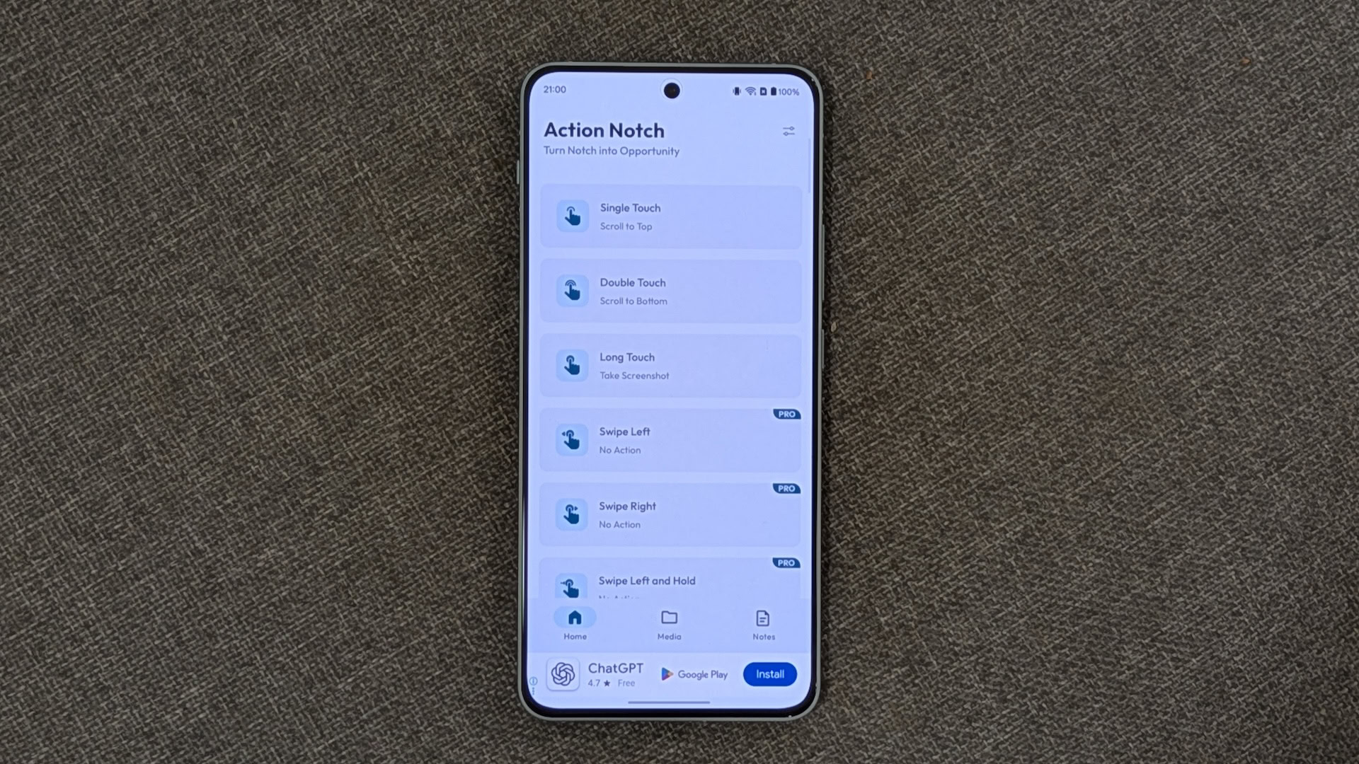 action notch android app 4 Action Notch with three configured gestures.