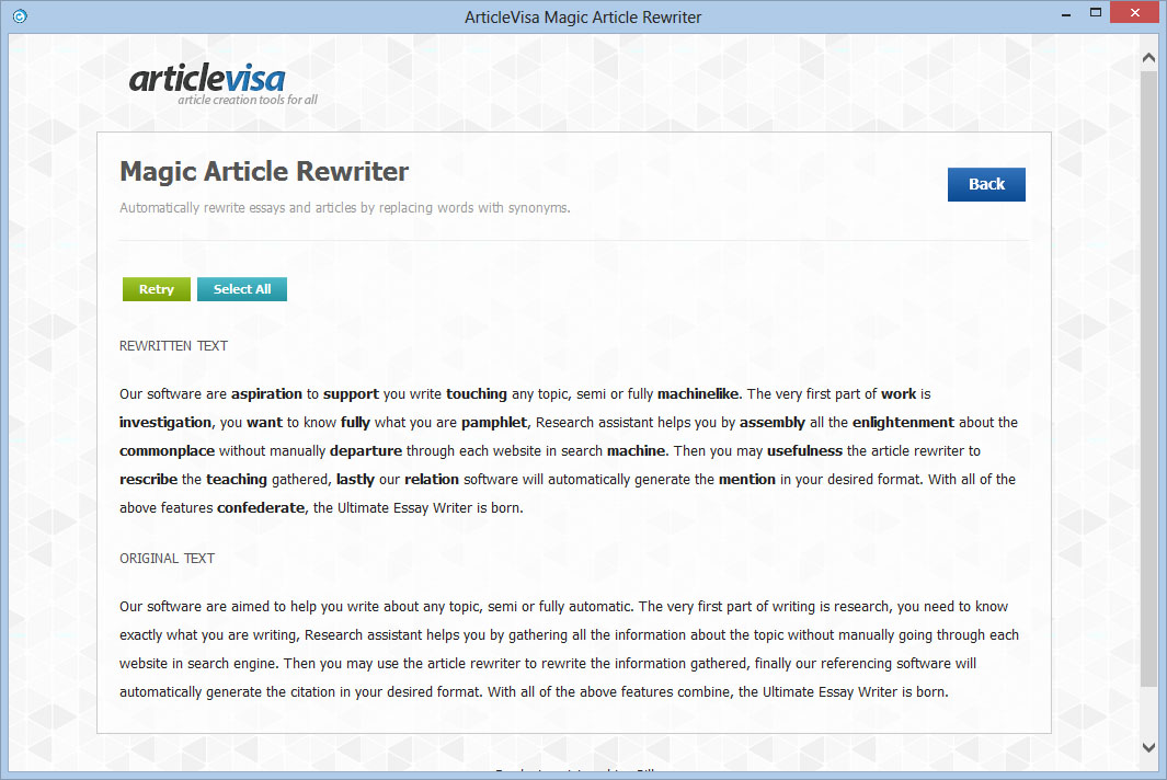 There is only so much time on can devote to writing papers and cutting corners when it comes to coursework is not a good idea. Article Rewriter Software Essay Rewriting Parapharser Articlevisa