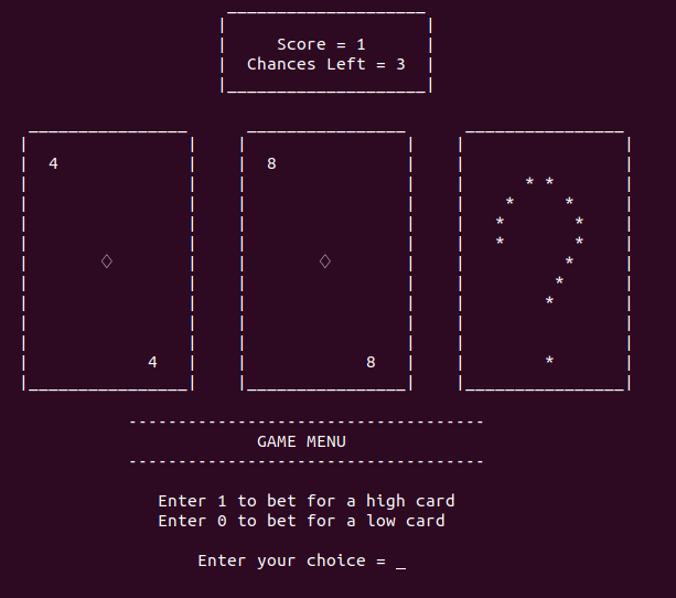 Guess if the next card is higher. Terminal Based Hi Lo Game In Python Askpython