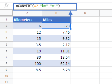 pic Miles To Km Chart convert kilometers to miles in excel google sheets automate excel