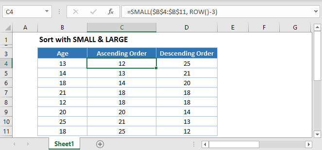 sort with small large functions in excel google sheets automate excel