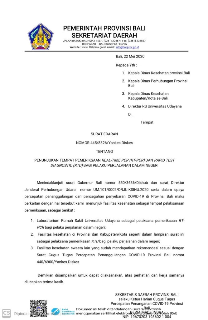 Kumpulan gambar tentang contoh surat penunjukan tugas, klik untuk melihat koleksi gambar lain di kibrispdr.org. Surat Edaran Tentang Penunjukan Tempat Pemeriksaan Rt Pcr Dan Rapid Test Bagi Pelaku Perjalanan Dalam Negeri Pemerintah Provinsi Bali