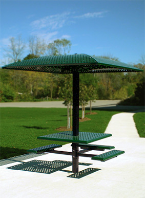 But, you don't have to go out and buy one, you can make one yourself! Single Pedestal Picnic Table with Sun Shelter | Belson