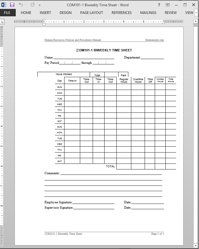 biweekly time worksheet template