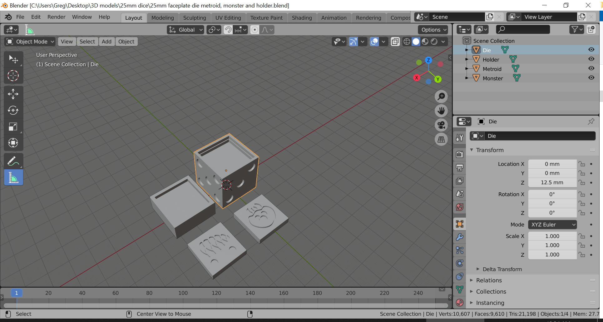 Blend Swap 3d Printing Dice Master Swappable Face Design