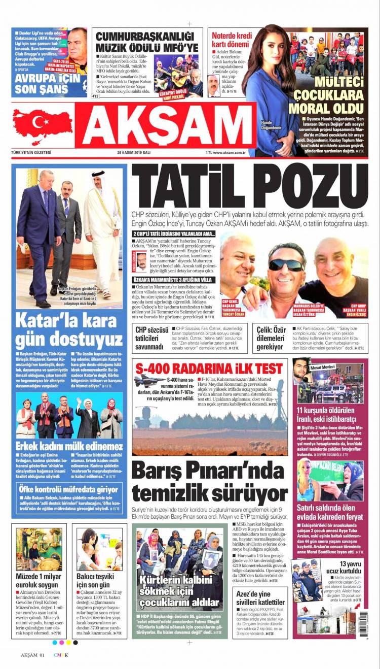 Günün Ulusal Gazete Manşetleri - 26 11 2019