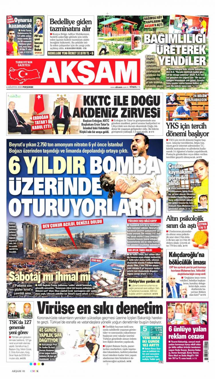 Günün Ulusal Gazete Manşetleri - 06 08 2020