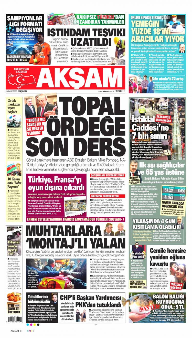 Günün Ulusal Gazete Manşetleri - 03 12 2020