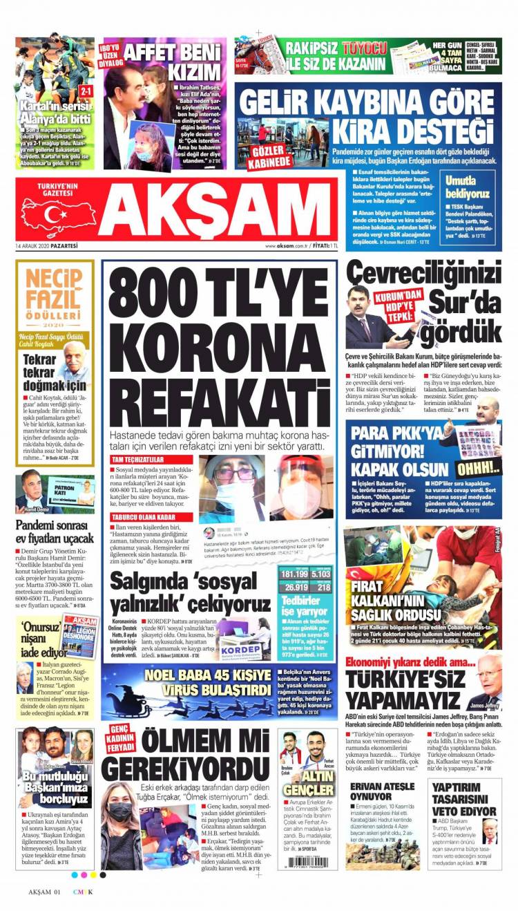 Günün Ulusal Gazete Manşetleri - 14 12 2020
