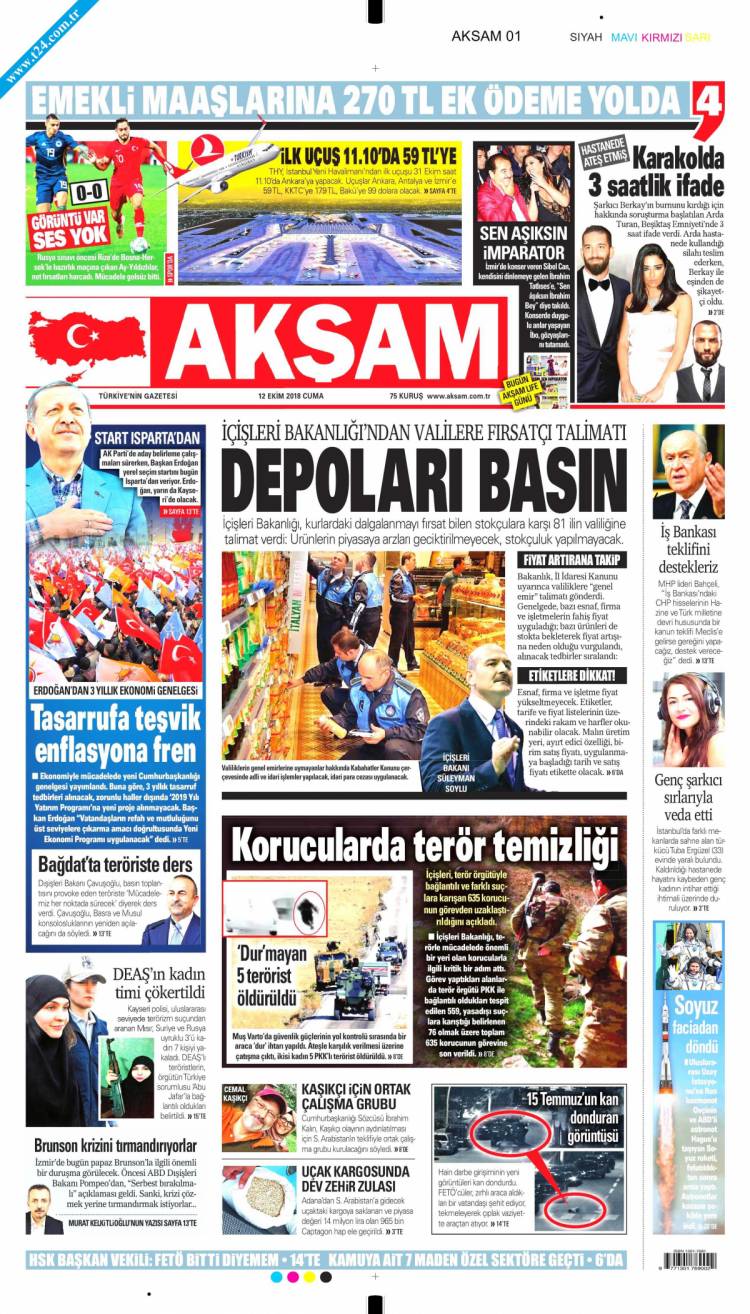 Günün Ulusal Gazete Manşetleri - 12 10 2018