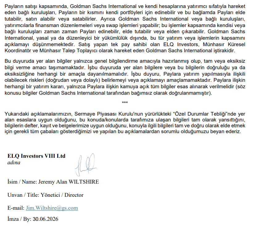 ELQ Investors VIII Ltd, Tab Gฤฑda hissesi satacak Borsatek