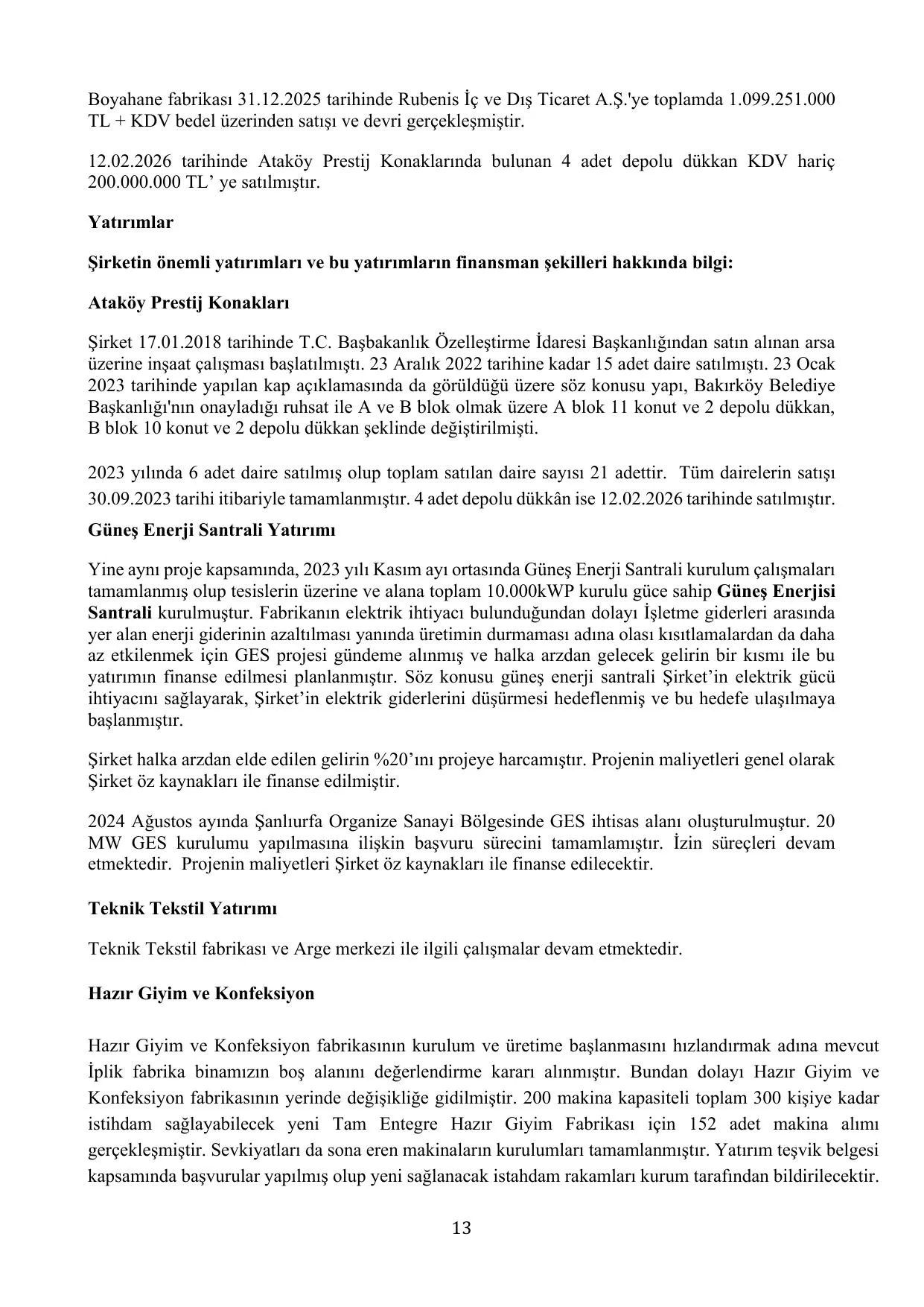 Rubenis Tekstil Sanayi Ticaret A.ล. 30.06.2026 Faaliyet Raporu.pdf โ sayfa 14