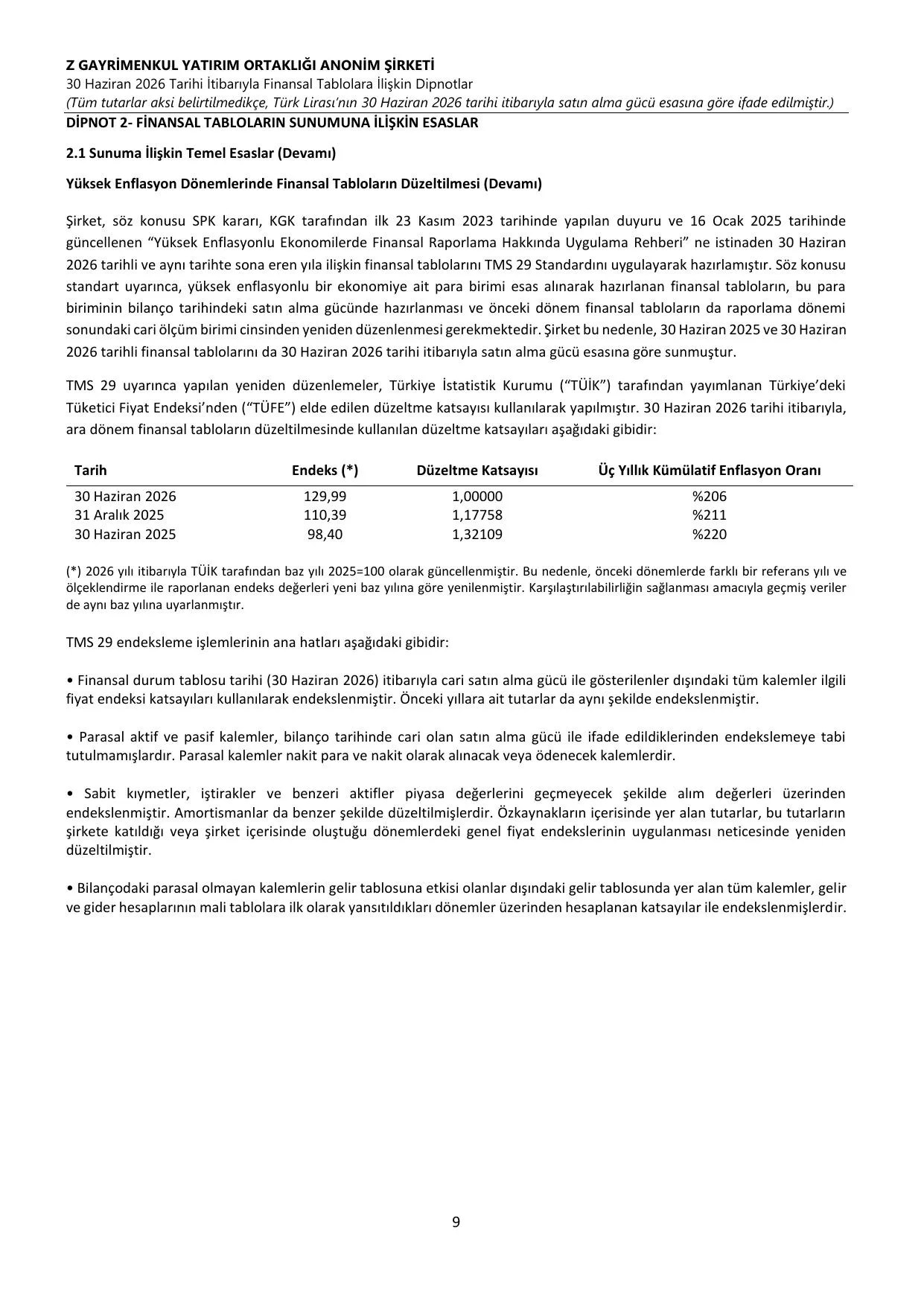Z GYO_Finansal Rapor 30.06.2026 .pdf — sayfa 13