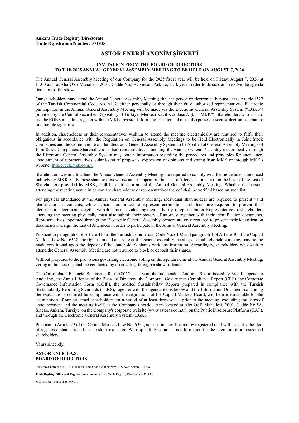 Kap -ASTOR ENERJฤฐ A.ล Davet 2025 ENG.pdf โ sayfa 1