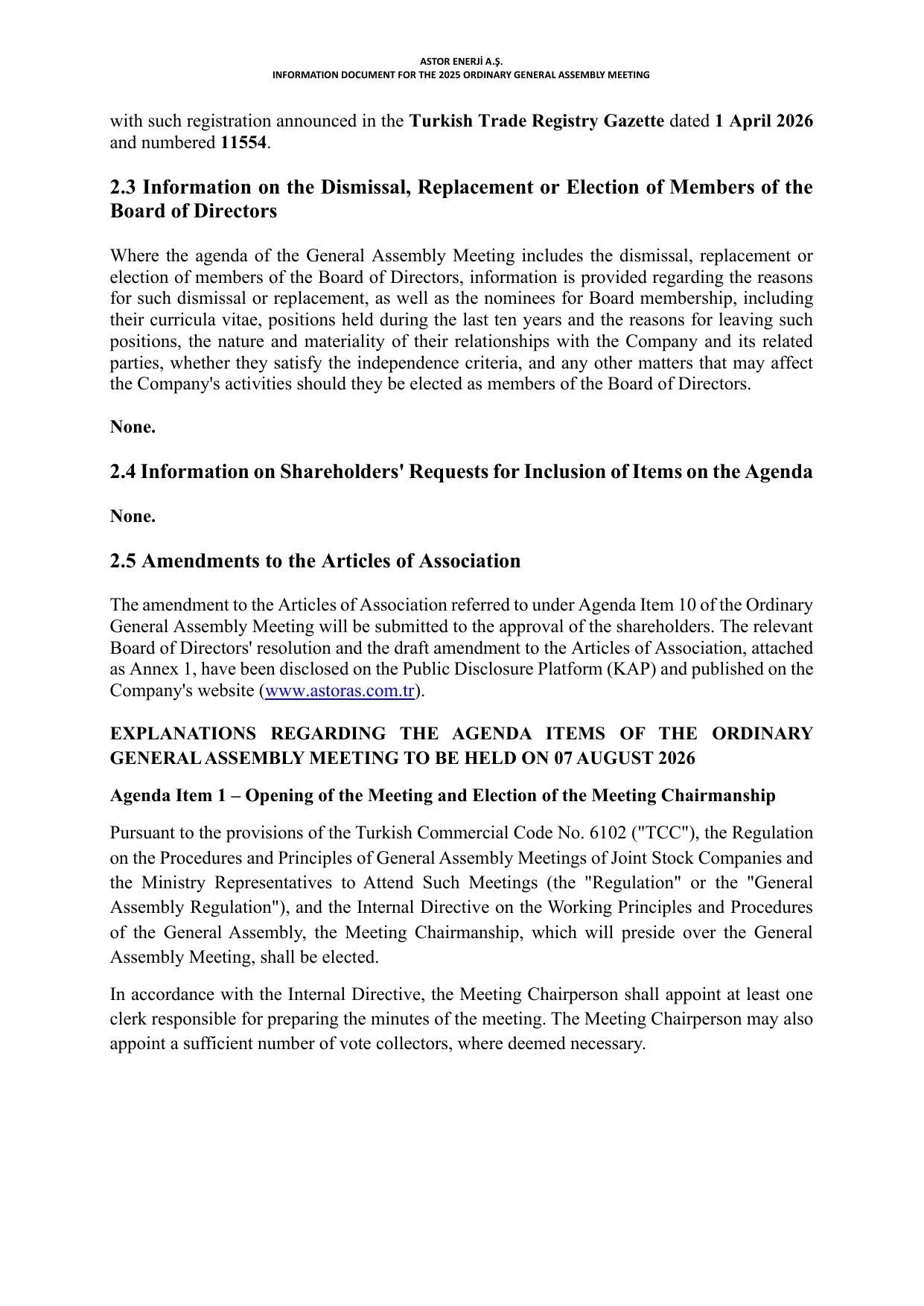 Kap -ASTOR ENERJฤฐ A.ล BฤฐLGฤฐLENDฤฐRME DOKรMANI 2025_ENG.pdf โ sayfa 6
