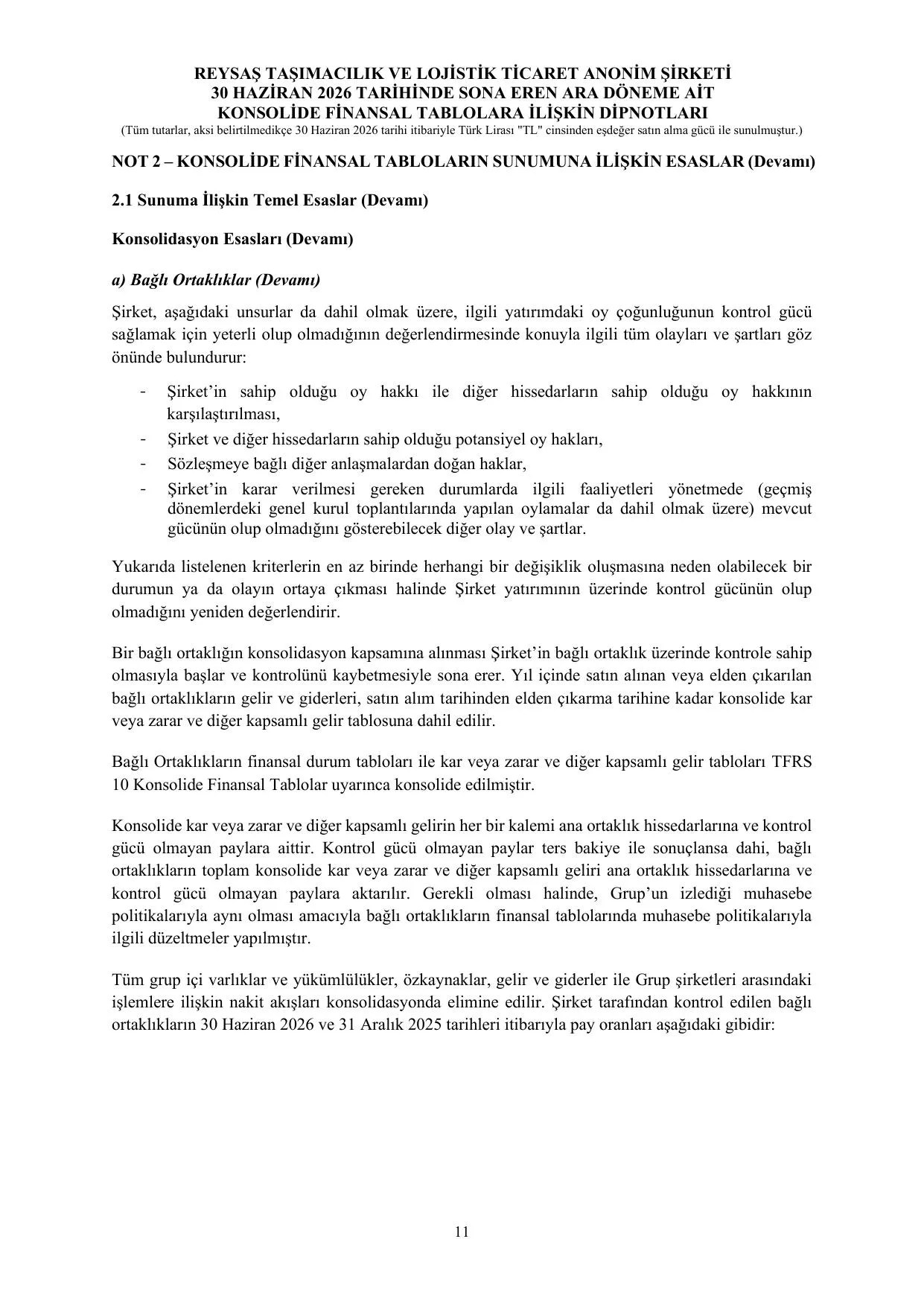 REYSAŞ TAŞIMACILIK KONSOLİDE FİNANSAL RAPOR 30.06.2026.pdf — sayfa 14