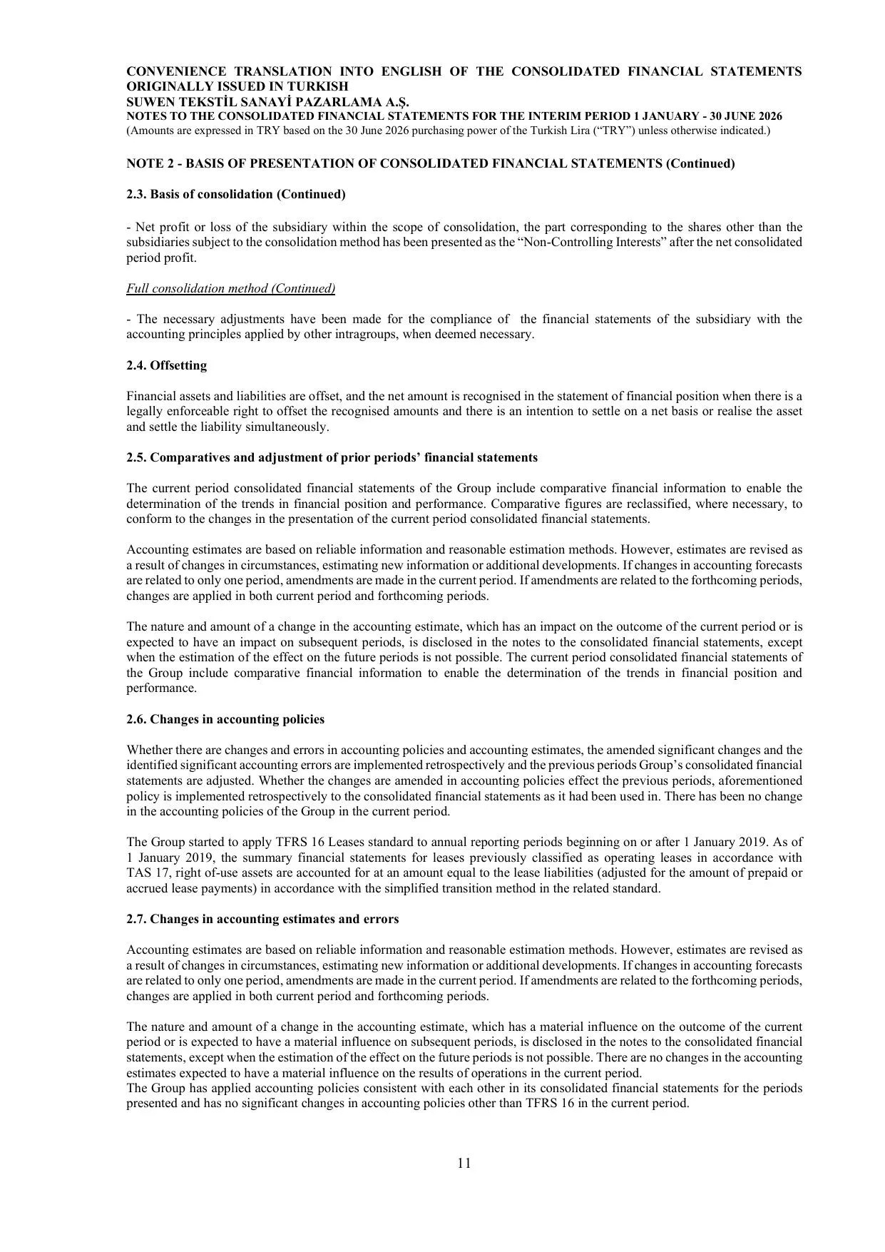 Suwen Tekstil ENG 30 June 2026 w Auditors Opinion.pdf โ sayfa 14