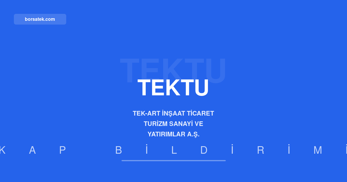 Tek-Art ฤฐnลaat'ฤฑn 2026 yฤฑlฤฑ ikinci รงeyrek faaliyet raporu yayฤฑmlandฤฑ Borsatek