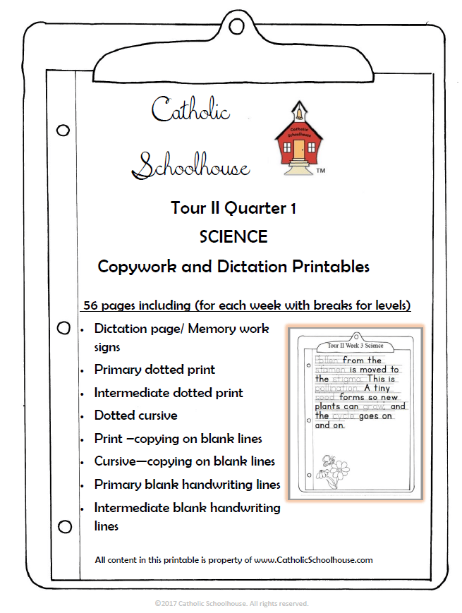 Tour II Quarter 1 Science Copywork and Dictation Printables