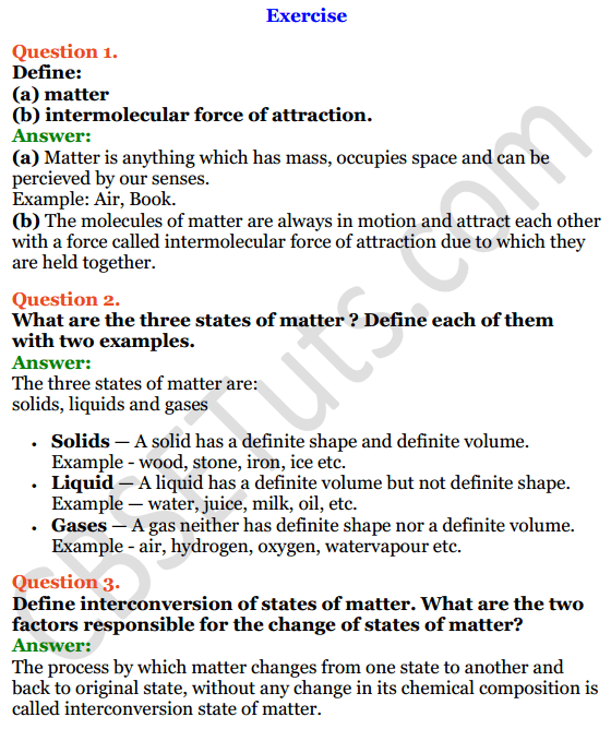 Selina Concise Chemistry Class 8 ICSE Solutions Chapter 1 Matter CBSE