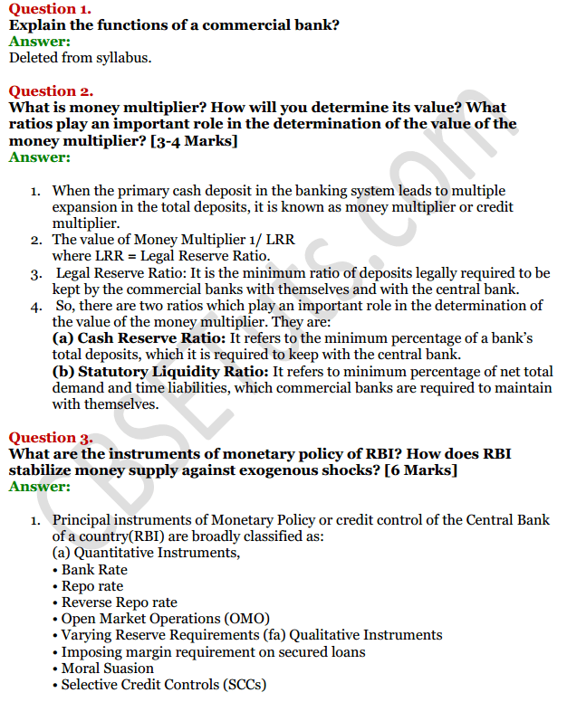 NCERT Solutions for Class 12 Macro Economics Chapter 4 Banking CBSE Tuts