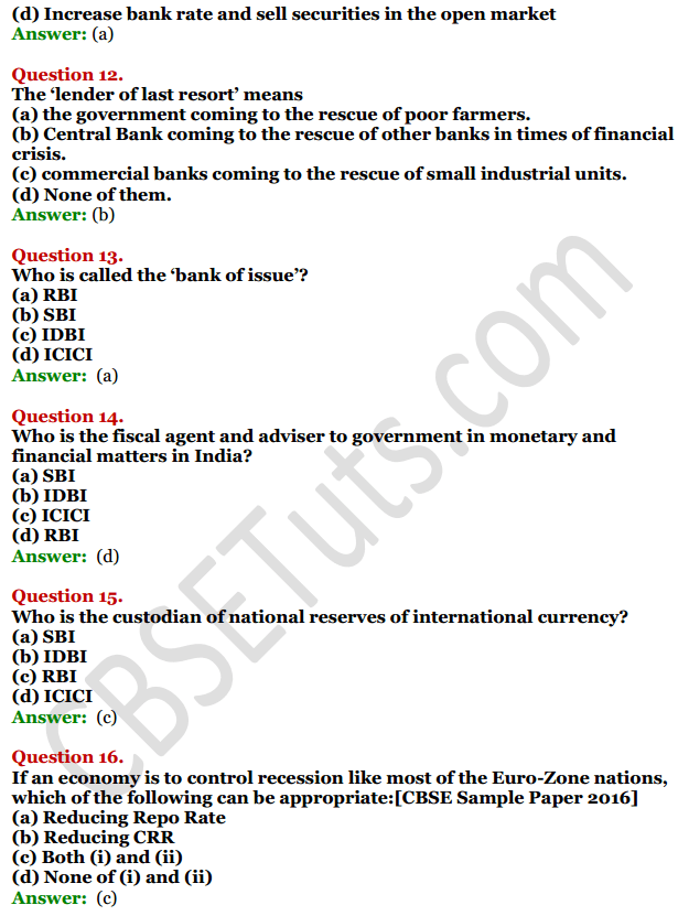 NCERT Solutions for Class 12 Macro Economics Chapter 4 Banking CBSE Tuts