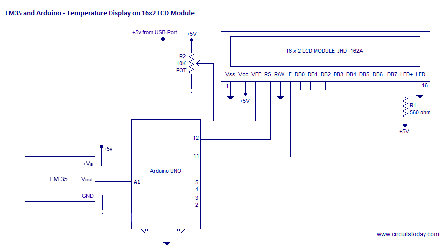 Temperature Sensor Lm35 Circuit Diagram