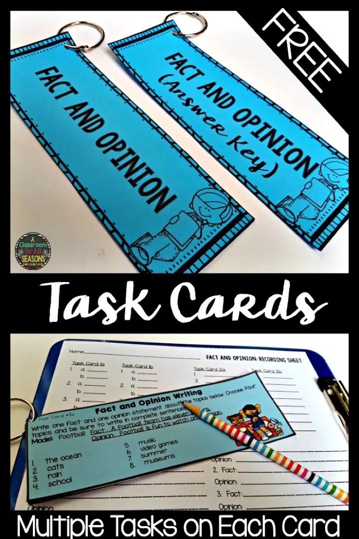 All learners need to know how to identify if what they are reading is a fact or someone's opinion. Fact And Opinion Task Cards Classroom Freebies
