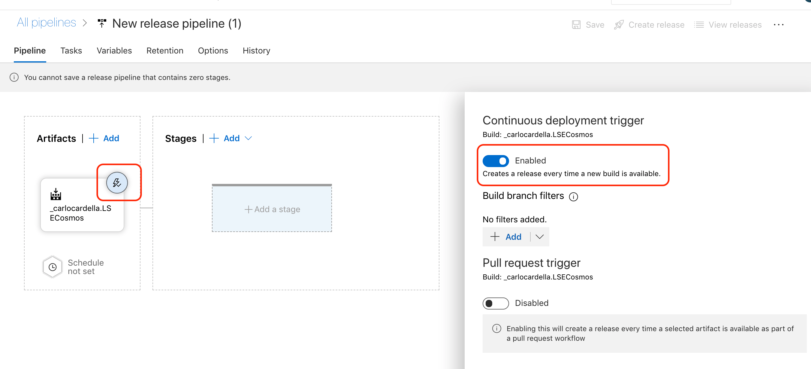 enable continuous deployment trigger
