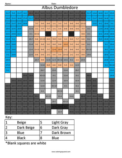 harry potter multiplication and division coloring squared