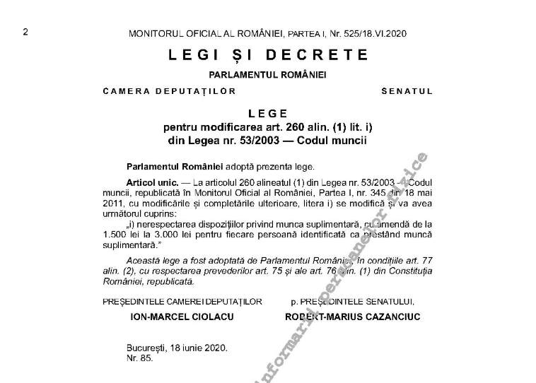 Publicat în monitorul oficial nr. O Noua Modificare A Codului Muncii Munca Suplimentara Legea 85 2020 Contabilitate Fiscalitate Monografii Contabile