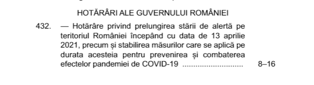 Starea De Alerta A Fost Prelungita Incepand Cu 13 Aprilie Pentru Inca 30 De Zile H 432 09 04 2021 Contabilitate Fiscalitate Monografii Contabile