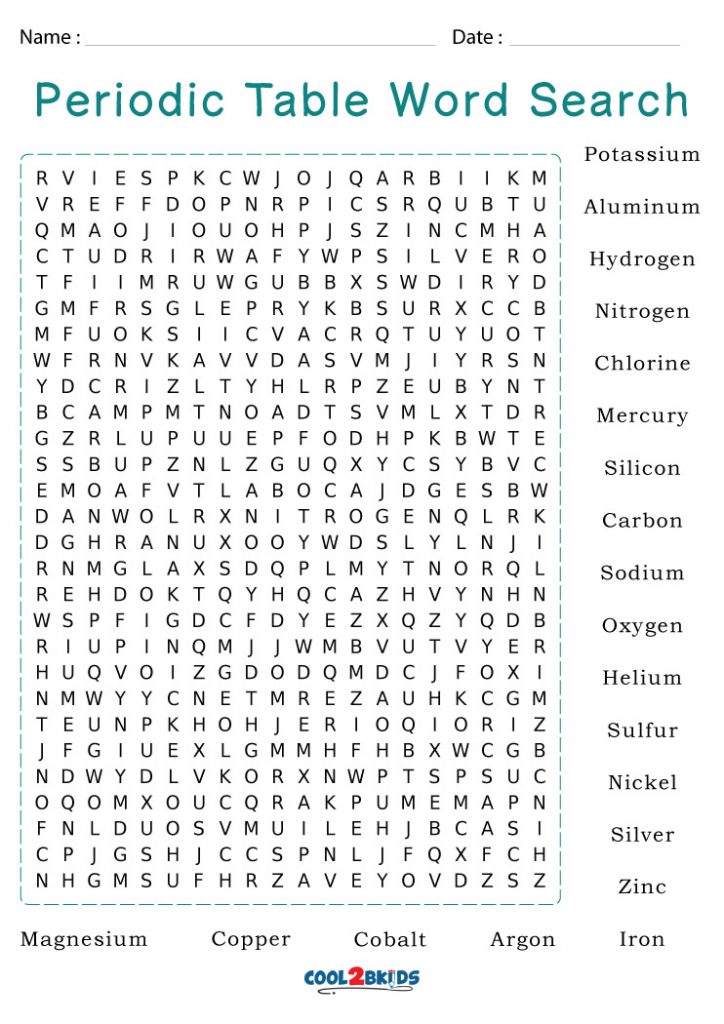 printable periodic table word search cool2bkids