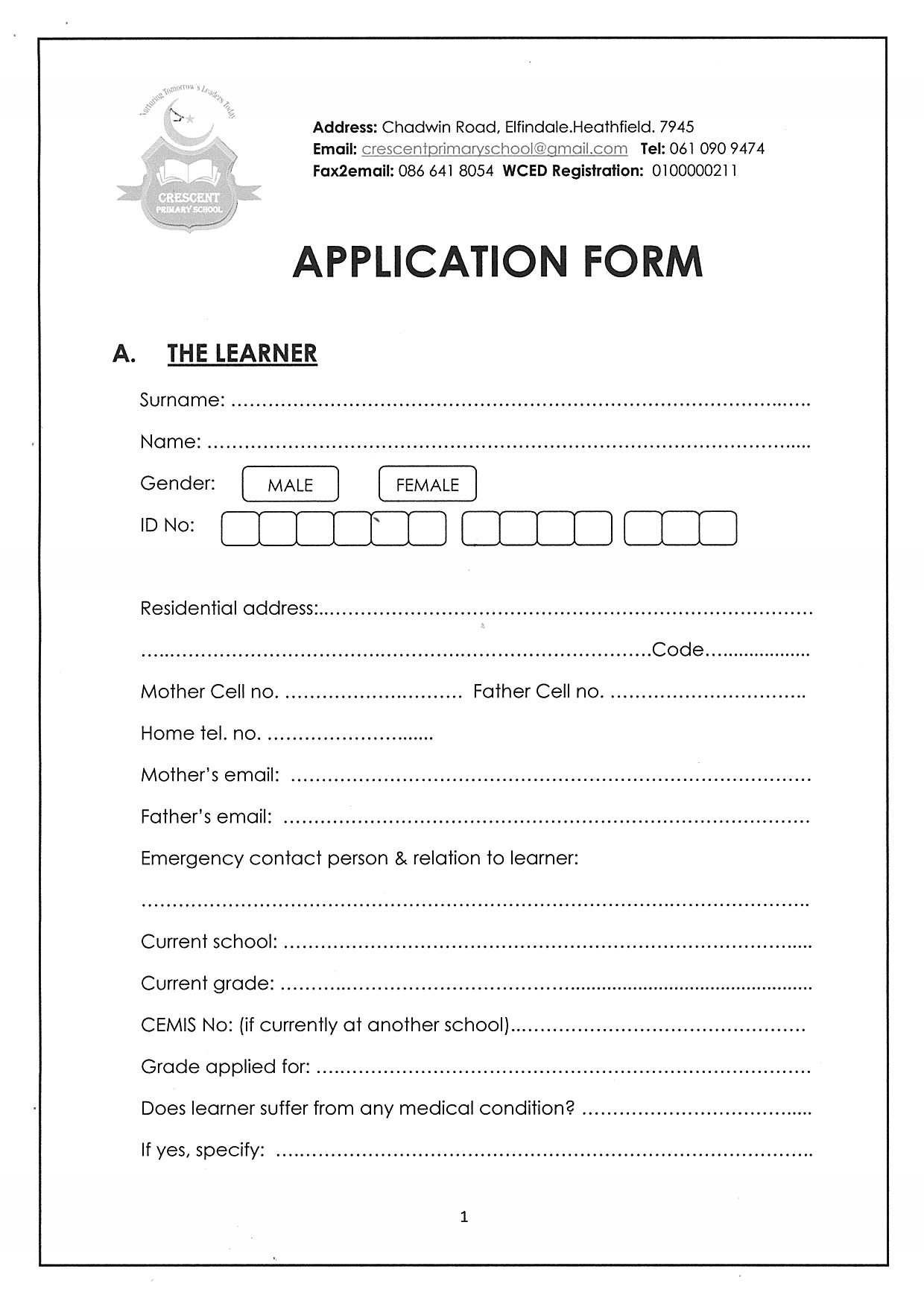 Read this sample college admissions personal essay on diversity or identity — give goth a chance — and get a detailed critique with tips and advice. Crescent Primary School » Application Form