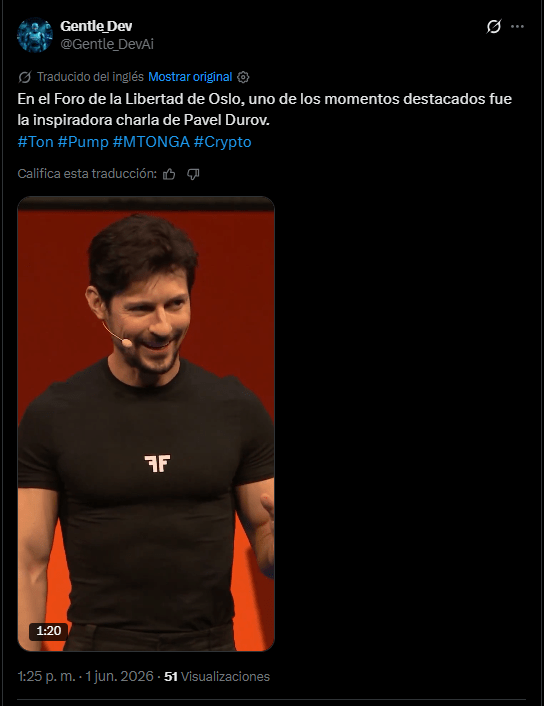 Un message en X d'un utilisateur mettant en avant la présentation de Pavel Durov lors du Forum d'Oslo.