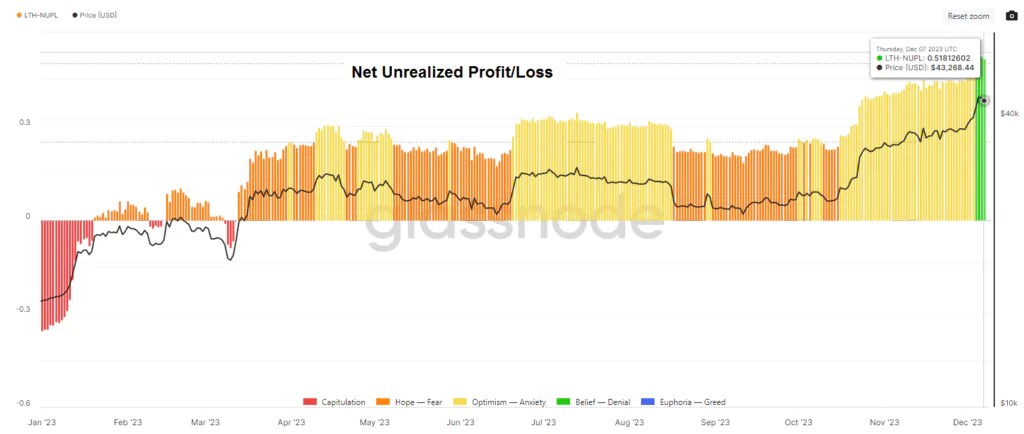 Perte de profit nette non réalisée sur Bitcoin