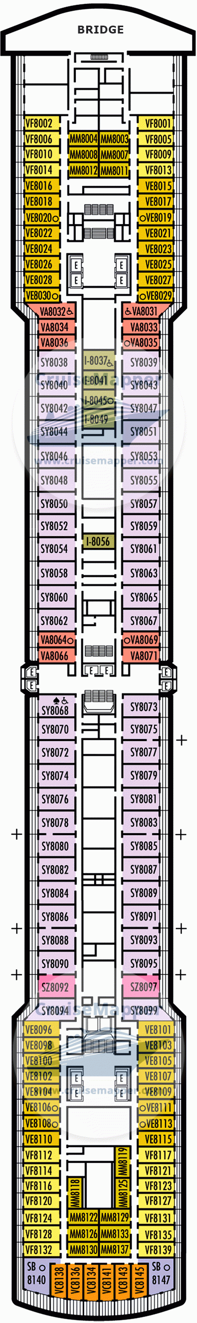 View details of oosterdam stateroom vb5139. ms Noordam deck 8 plan | CruiseMapper