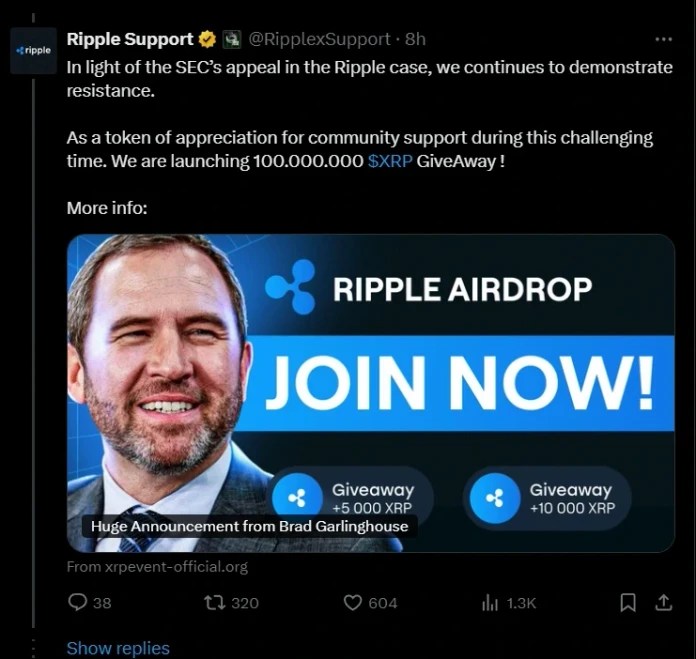 Ripple's CTO Warns About Sophisticated Crypto Scams Ripple fake Airdrop Scam