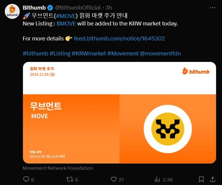 Bithump announces listing for MOVE